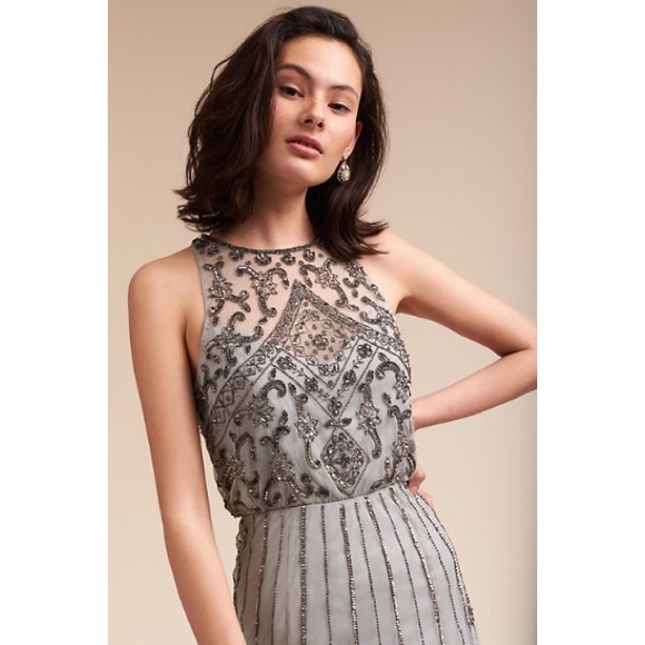 BHLDN Amada Dress Beaded Blue Maxi Gown 0 - Picture 3 of 10